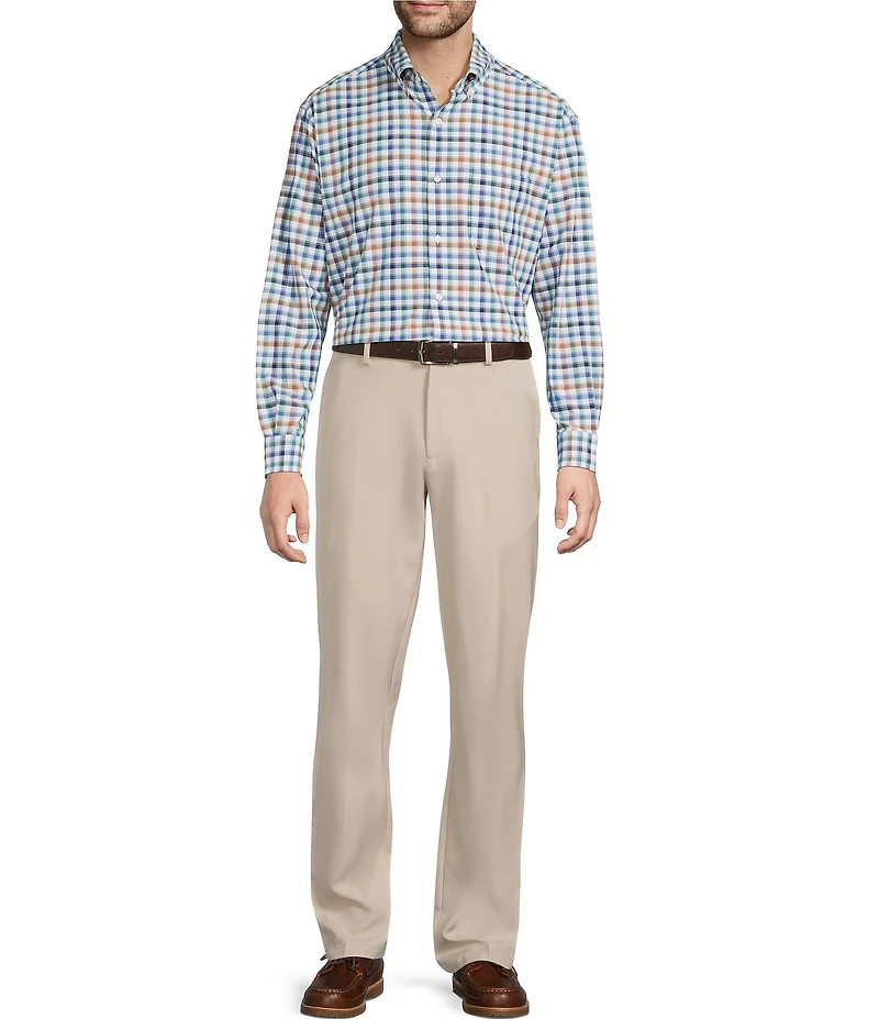 Roundtree & Yorke Performance The Traveler Long Sleeve Large Check Twill Sport Shirt