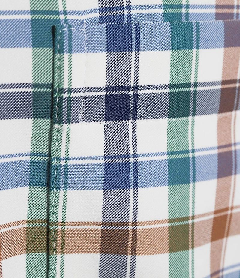 Roundtree & Yorke Performance The Traveler Long Sleeve Large Check Twill Sport Shirt