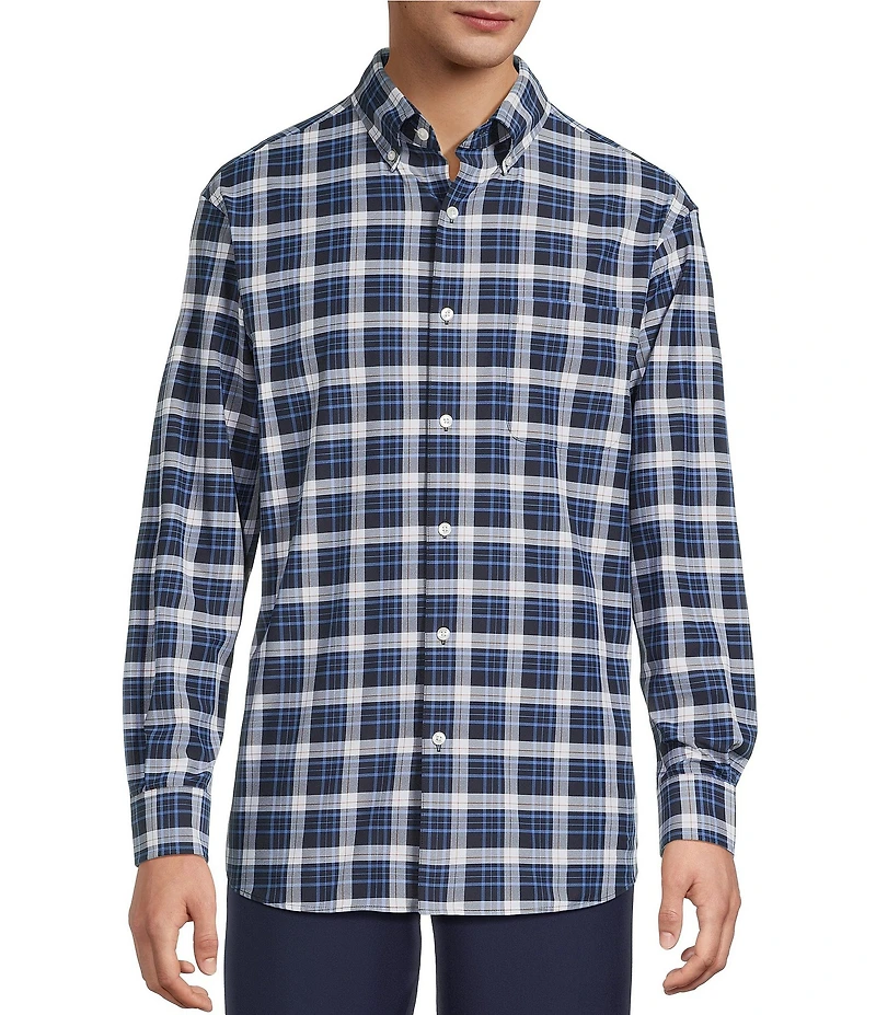 Roundtree & Yorke Performance The Traveler Long Sleeve Large Plaid Twill Sport Shirt