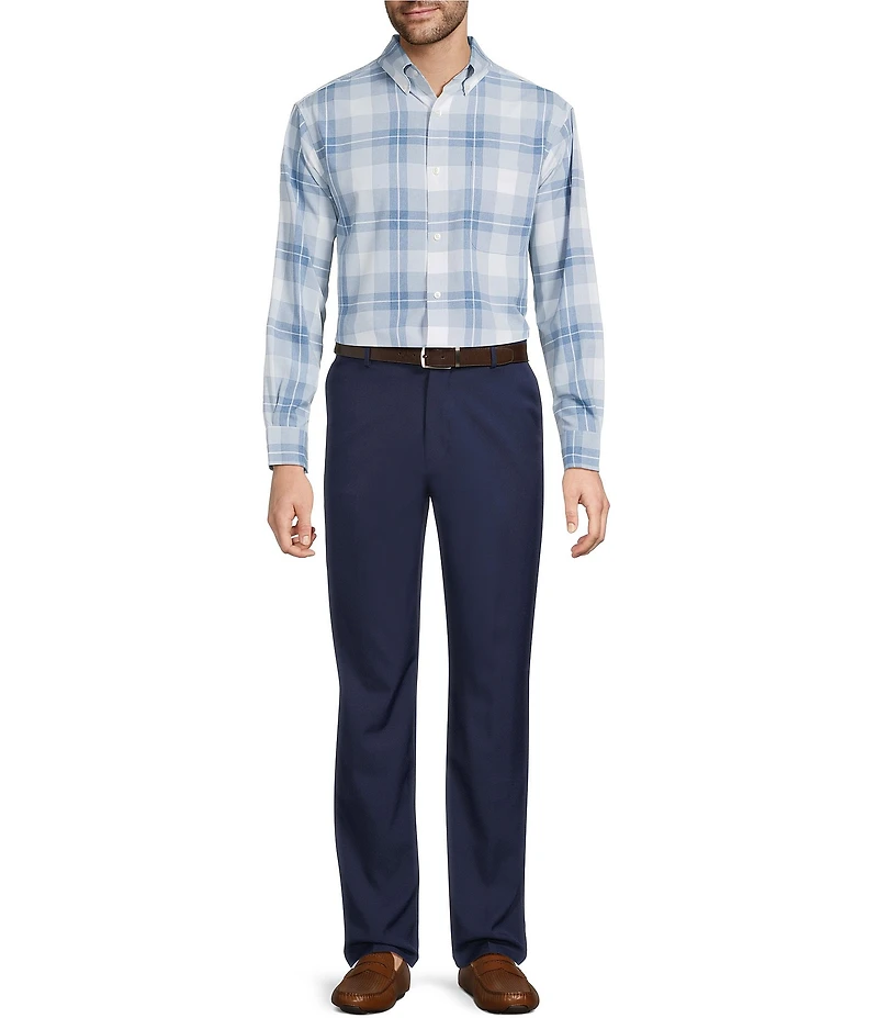 Roundtree & Yorke Performance The Traveler Long Sleeve Plaid Chambray Sport Shirt
