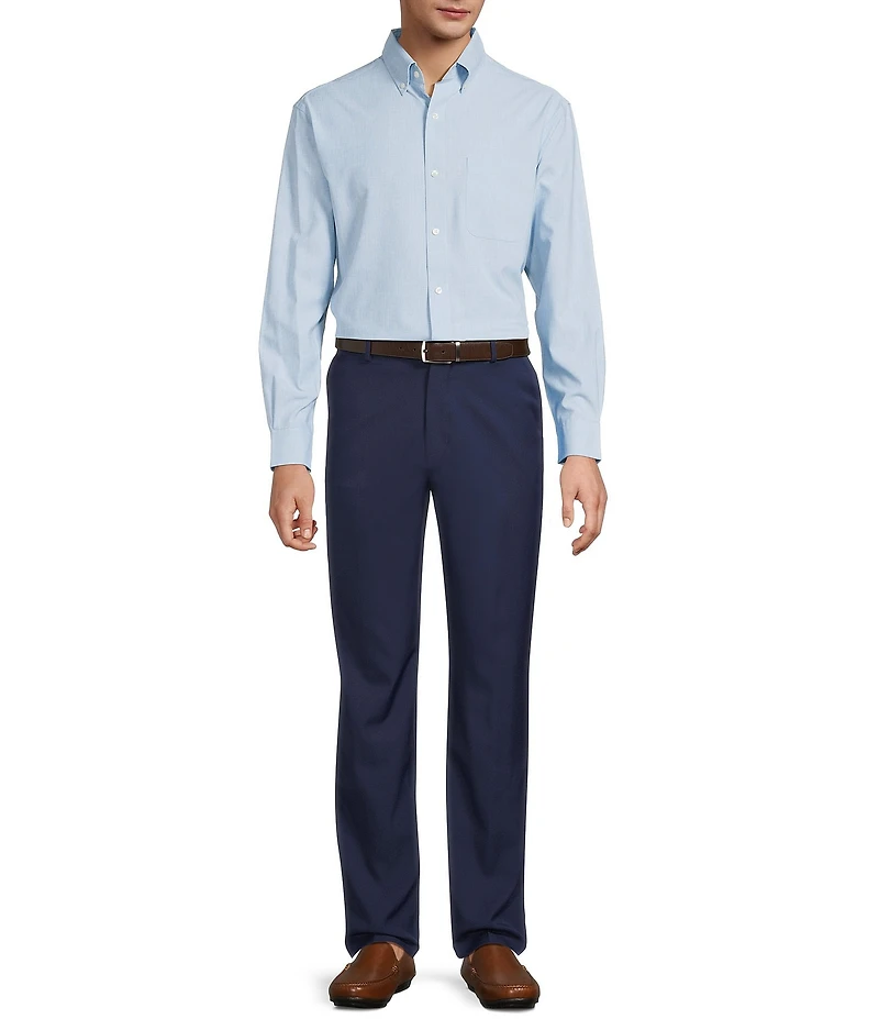 Roundtree & Yorke Performance The Traveler Long Sleeve Solid Chambray Sport Shirt