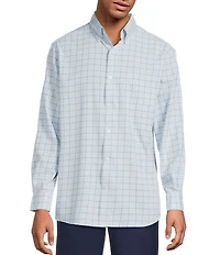 Roundtree & Yorke Performance The Traveler Long Sleeve Windowpane Plaid Chambray Sport Shirt
