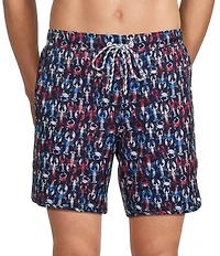 Roundtree & Yorke Red, White, & Blue Americana Lobster 7#double; Inseam Swim Trunks