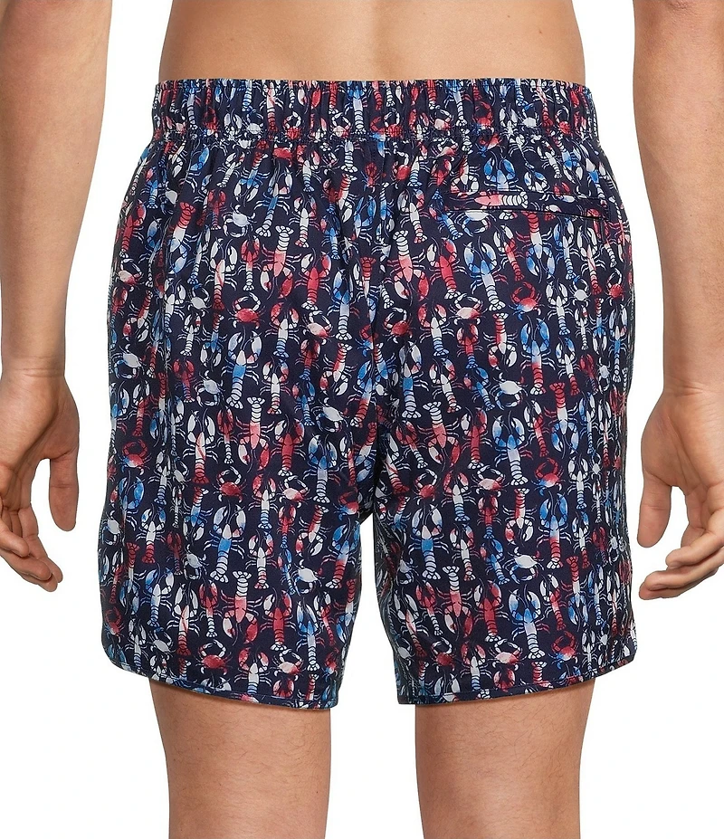 Roundtree & Yorke Red, White, & Blue Americana Lobster 7#double; Inseam Swim Trunks