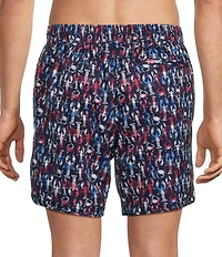 Roundtree & Yorke Red, White, & Blue Americana Lobster 7#double; Inseam Swim Trunks