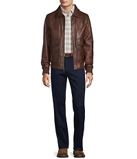 Roundtree & Yorke Shearling Collar Long Sleeve Leather Aviator Bomber Jacket