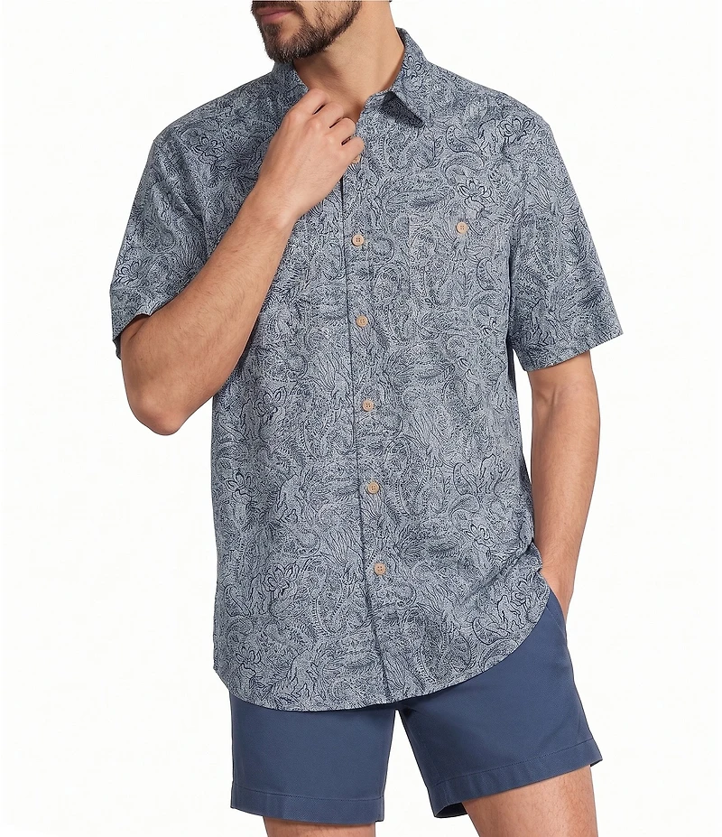 Roundtree & Yorke Short Sleeve Chambray Large Paisley Print Sport Shirt