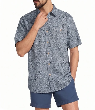 Roundtree & Yorke Short Sleeve Chambray Large Paisley Print Sport Shirt