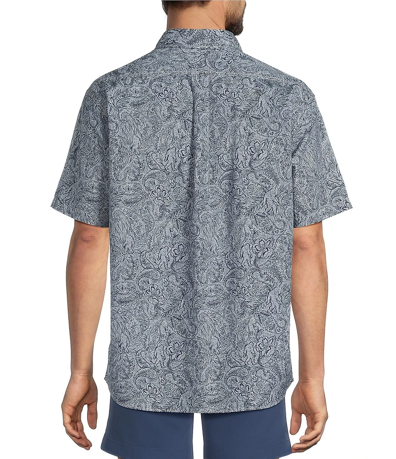 Roundtree & Yorke Short Sleeve Chambray Large Paisley Print Sport Shirt