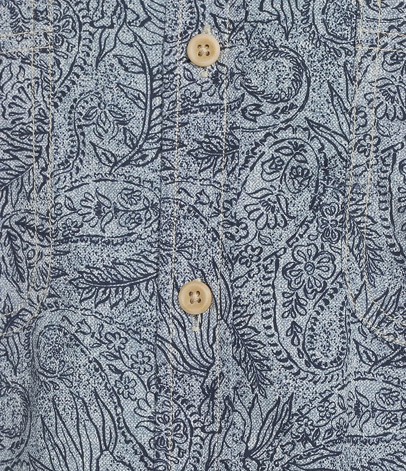 Roundtree & Yorke Short Sleeve Chambray Large Paisley Print Sport Shirt