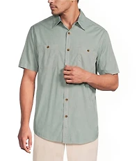 Roundtree & Yorke Short Sleeve Chambray Mini Geo Print Sport Shirt