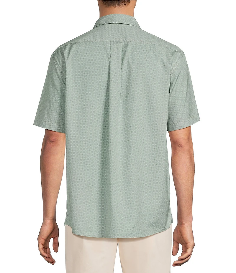 Roundtree & Yorke Short Sleeve Chambray Mini Geo Print Sport Shirt