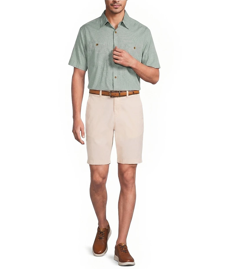 Roundtree & Yorke Short Sleeve Chambray Mini Geo Print Sport Shirt