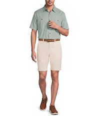 Roundtree & Yorke Short Sleeve Chambray Mini Geo Print Sport Shirt