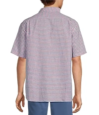 Roundtree & Yorke Short Sleeve Check Pattern Linen Blend Button Front Sport Shirt