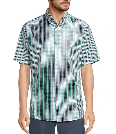 Roundtree & Yorke Short Sleeve Check Pattern Seersucker Sport Shirt