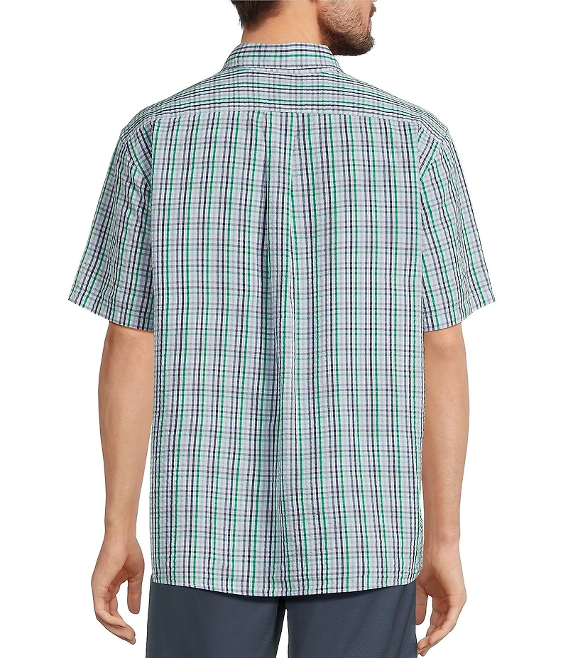 Roundtree & Yorke Short Sleeve Check Pattern Seersucker Sport Shirt