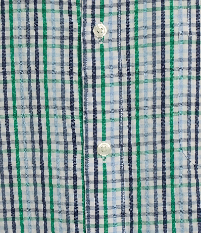 Roundtree & Yorke Short Sleeve Check Pattern Seersucker Sport Shirt