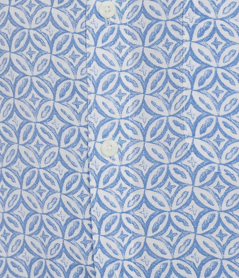 Roundtree & Yorke Short Sleeve Circle Print Linen Blend Sport Shirt