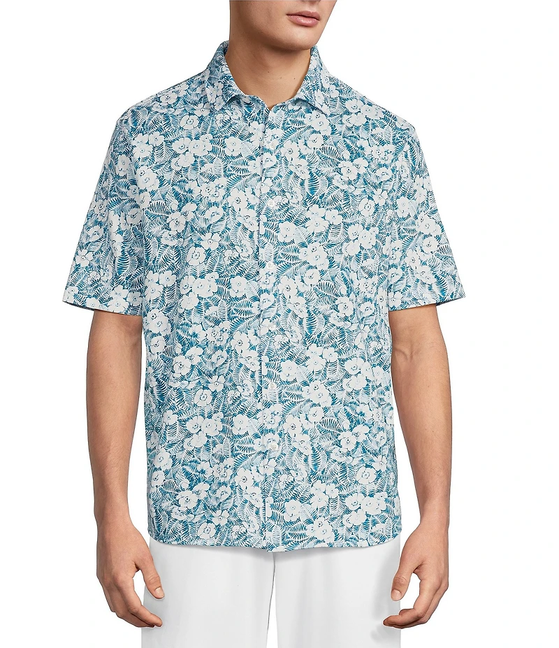 Roundtree & Yorke Short Sleeve Floral Print Button Front Shirt