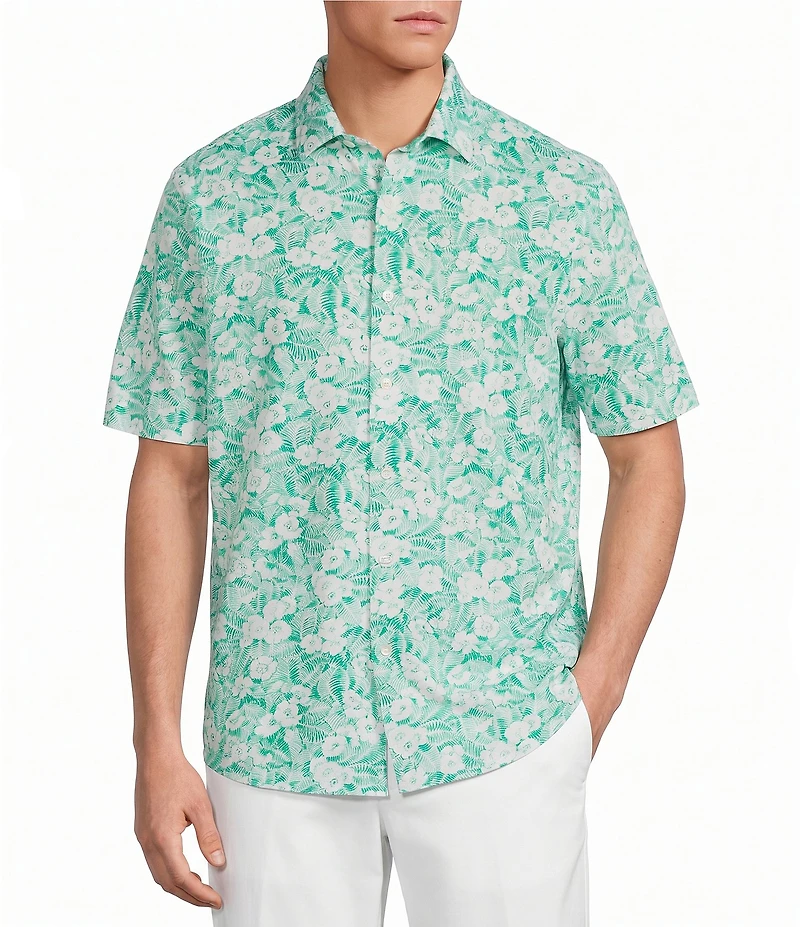 Roundtree & Yorke Short Sleeve Floral Print Button Front Shirt
