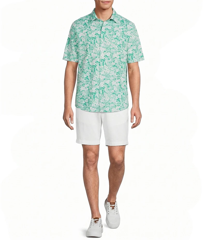 Roundtree & Yorke Short Sleeve Floral Print Button Front Shirt