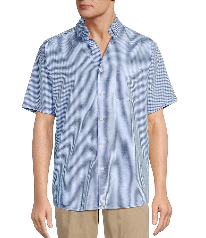 Roundtree & Yorke Short Sleeve Gingham Seersucker Sport Shirt
