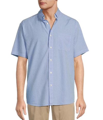 Roundtree & Yorke Short Sleeve Gingham Seersucker Sport Shirt