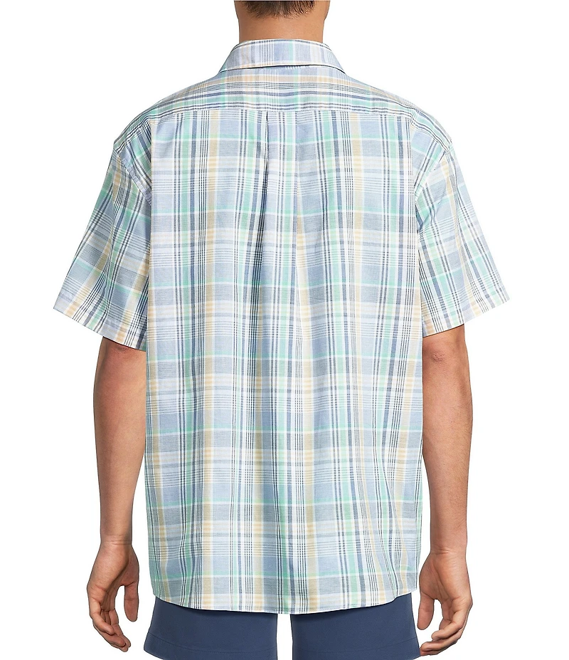 Roundtree & Yorke Short Sleeve Heather Large Plaid Sport Shirt