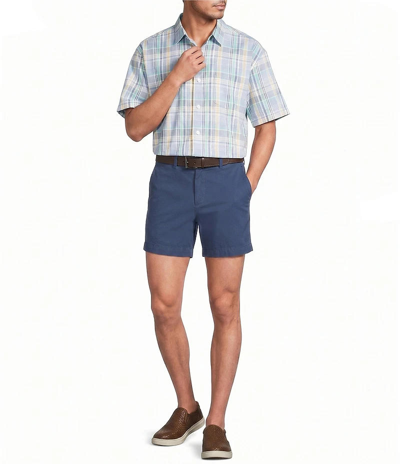 Roundtree & Yorke Short Sleeve Heather Large Plaid Sport Shirt