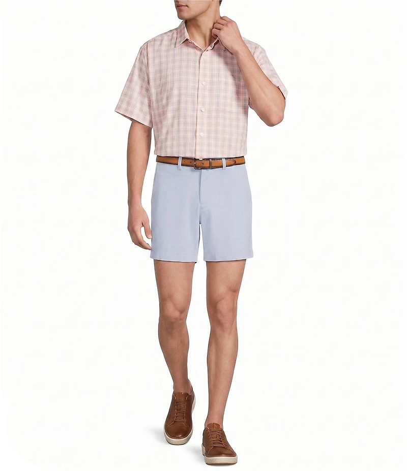 Roundtree & Yorke Short Sleeve Heather Plaid Sport Shirt