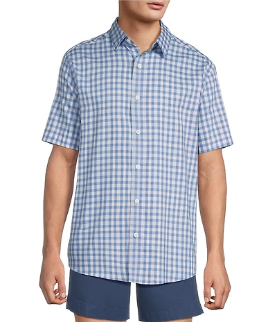 Roundtree & Yorke Short Sleeve Heather Plaid Pattern Sport Shirt