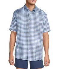 Roundtree & Yorke Short Sleeve Heather Plaid Pattern Sport Shirt