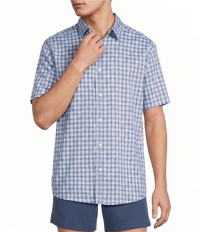 Roundtree & Yorke Short Sleeve Heather Plaid Pattern Sport Shirt