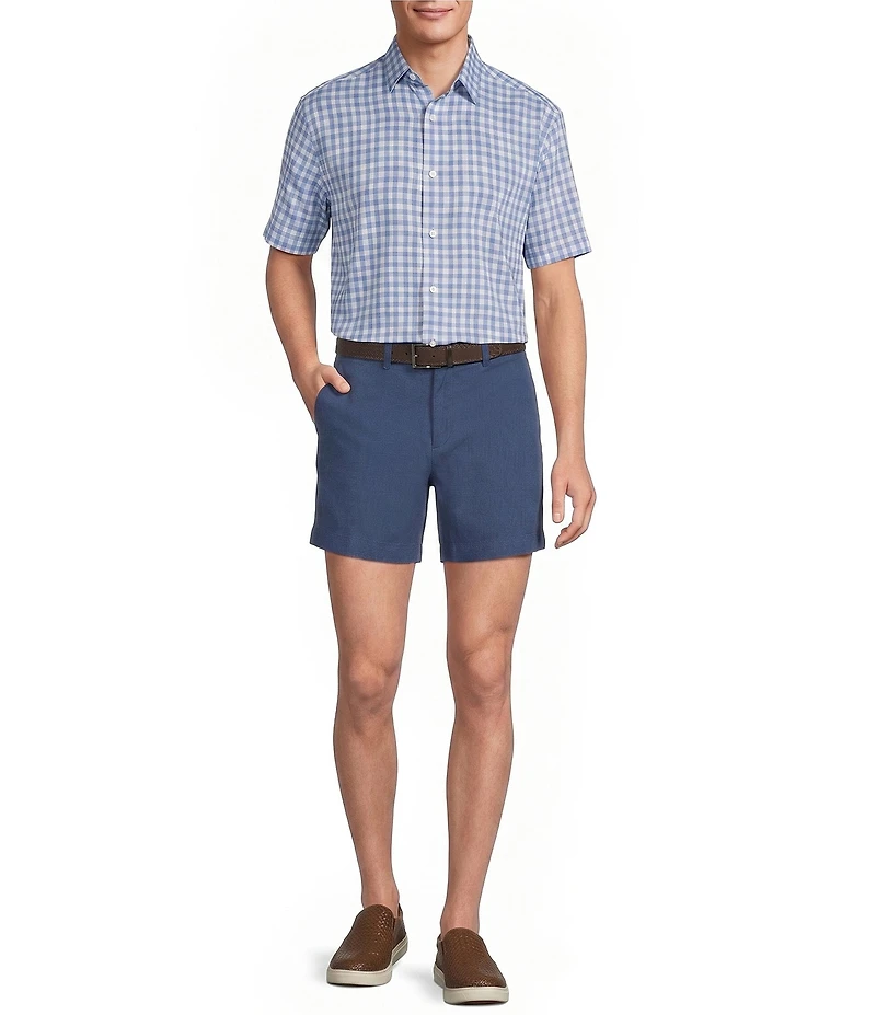 Roundtree & Yorke Short Sleeve Heather Plaid Pattern Sport Shirt