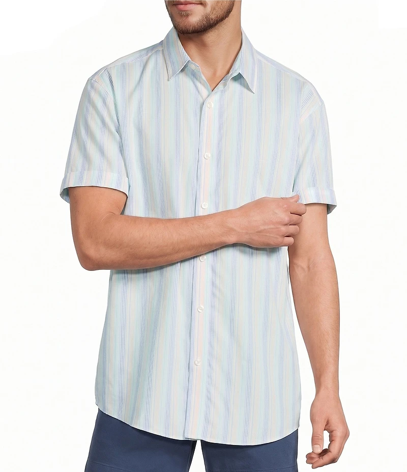 Roundtree & Yorke Short Sleeve Heather Striped Sport Shirt