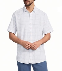 Roundtree & Yorke Short Sleeve Heather Windowpane Sport Shirt