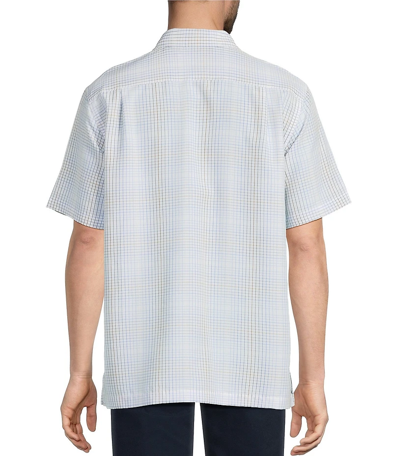 Roundtree & Yorke Short Sleeve Jacquard Plaid Polynosic Woven Shirt