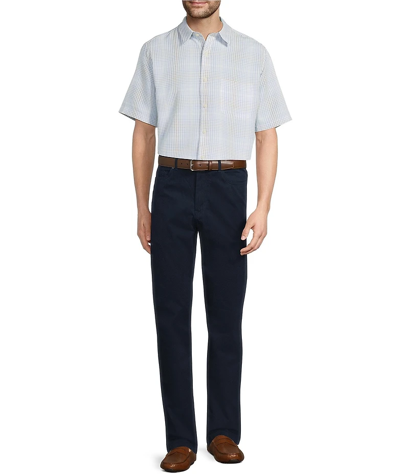 Roundtree & Yorke Short Sleeve Jacquard Plaid Polynosic Woven Shirt