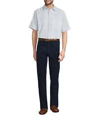 Roundtree & Yorke Short Sleeve Jacquard Plaid Polynosic Woven Shirt