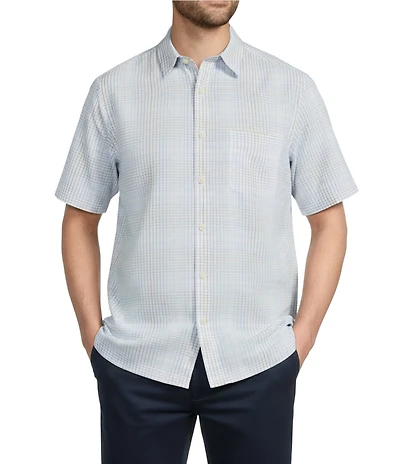 Roundtree & Yorke Short Sleeve Jacquard Plaid Polynosic Woven Shirt