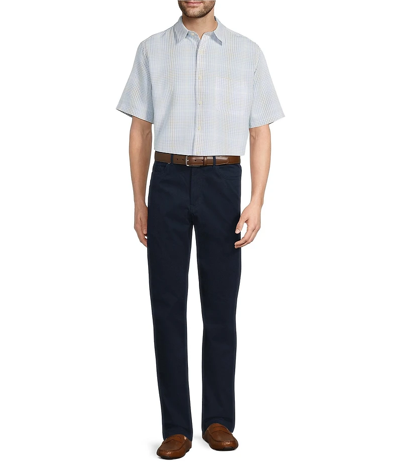 Roundtree & Yorke Short Sleeve Jacquard Plaid Polynosic Woven Shirt