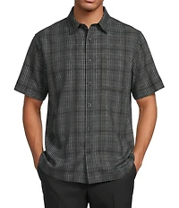 Roundtree & Yorke Short Sleeve Jacquard Plaid Polynosic Woven Shirt
