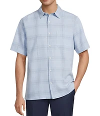Roundtree & Yorke Short Sleeve Jacquard Plaid Polynosic Woven Button Down Shirt