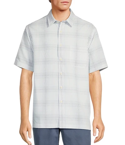 Roundtree & Yorke Short Sleeve Jacquard Plaid Sport Shirt