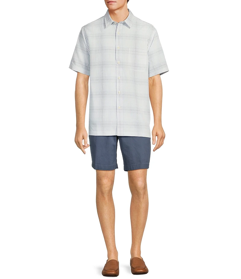 Roundtree & Yorke Short Sleeve Jacquard Plaid Sport Shirt