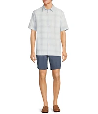 Roundtree & Yorke Short Sleeve Jacquard Plaid Sport Shirt