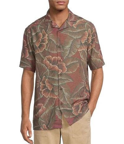 Roundtree & Yorke Short Sleeve Large Floral Polynosic Camp Sport Shirt