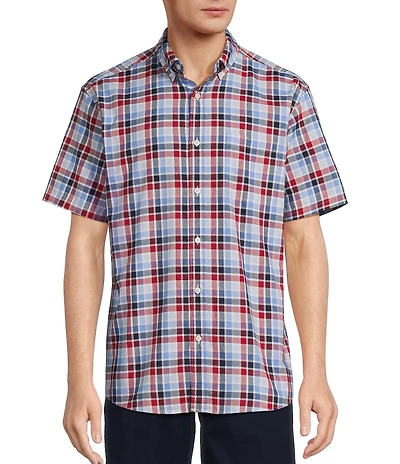 Roundtree & Yorke Short Sleeve Large Plaid Oxford Sport Shirt