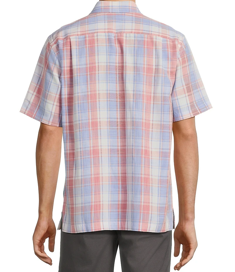 Roundtree & Yorke Short Sleeve Large Plaid Polynosic Sport Shirt